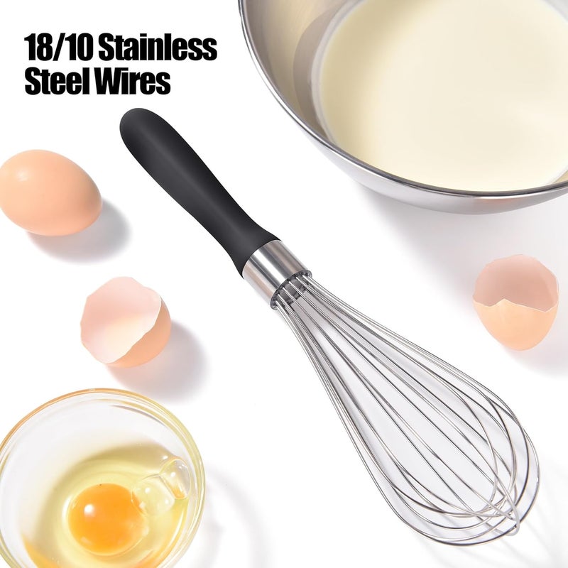 Doosu 18/8 Stainless Steel Balloon Whisk, Kitchen Whisk for Cooking Handheld Egg Beater with Rust-Proof Sturdy Wires & Non-Slip Silicone Handle for Beating, Stirring, Blending (8 Wires, Black) - Image 3
